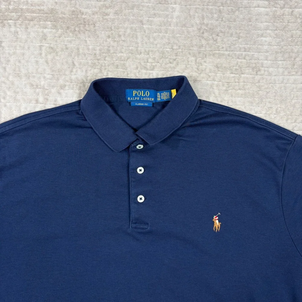 Polo Ralph Lauren Mens XL Classic Fit Navy Blue Cotton Short Sleeve Polo Shirt